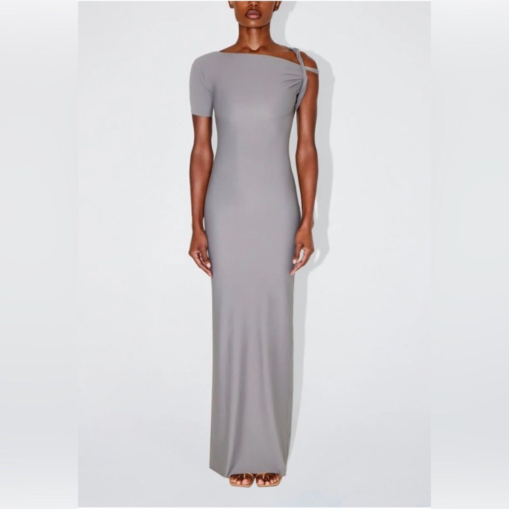NWT Kylie Jenner KHY Stretch Twist Maxi Dress Gray Size XXS